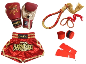 Boxing Gloves with Matching Muay Thai Shorts and Gear : Set 121 Red Boxing Gloves with Matching Muay Thai Shorts and Gear : Set 121 Red