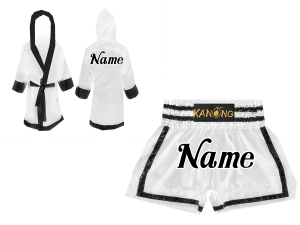 Customize Muay Thai Gown and Muay Thai Short Set : White/Black