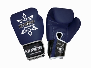 Kanong Real Leather Boxing Gloves : Thai Tattoo Navy/Silver Kanong Real Leather Boxing Gloves : Thai Tattoo Navy/Silver