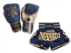 Matching Muay Thai gloves and Muay Thai shorts : Set-121-Navy Matching Muay Thai gloves and Muay Thai shorts : Set-121-Navy