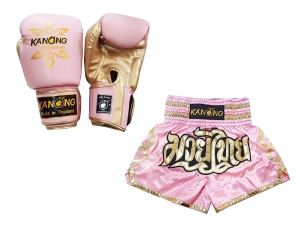 Matching Muay Thai gloves and Muay Thai shorts : Set-121-Pink Matching Muay Thai gloves and Muay Thai shorts : Set-121-Pink