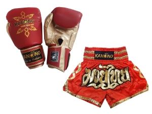 Matching Muay Thai gloves and Muay Thai shorts : Set-121-Red Matching Muay Thai gloves and Muay Thai shorts : Set-121-Red